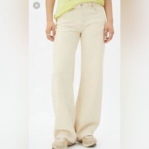 Weekday Cream Wide Leg Pants High Waisted Minimalist Size 28